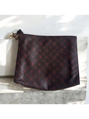 TRUSSARDI Brown Red Soft Leather Logo Pouch Bag
